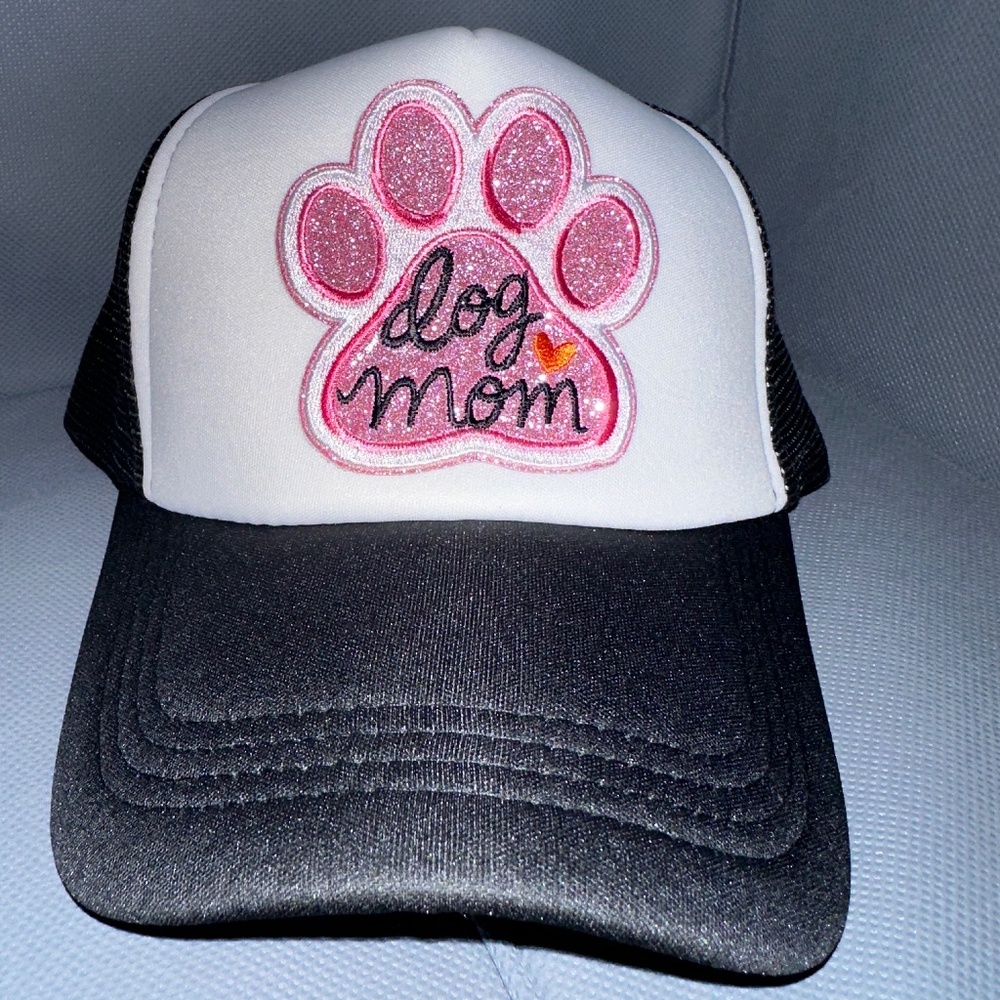 Dog Mom Trucker Hat In Pink Glitter